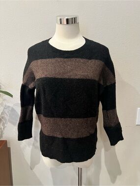 Vince Black and Brown Striped Crew Neck Sweater